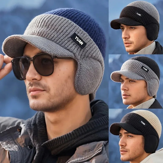 G Style Dual-Tone Knit Baseball Cap Warm Dad Hat with Ear Protection for Outdoor Wear