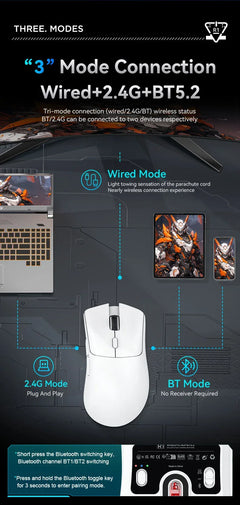 Attack Shark R1 18000dpi Wireless Bluetooth Mouse, Ultra Lightweight Ergonomic Design Mouse, PAW3311 Macro Gaming Mouse
