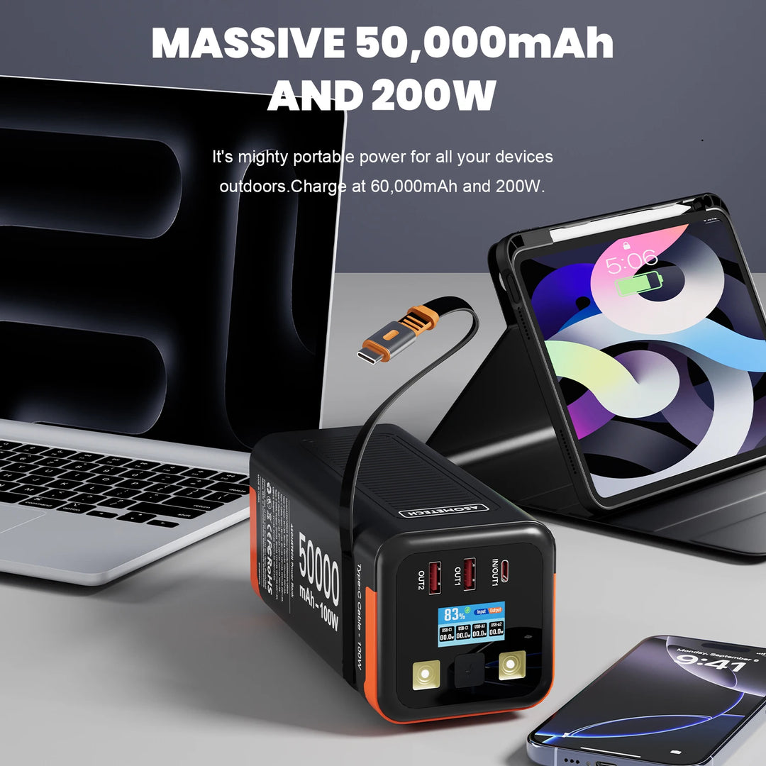 G Creator 50,000mAh 100W PD Power Bank Fast Charging Portable Charger with Retractable USB-C Cable