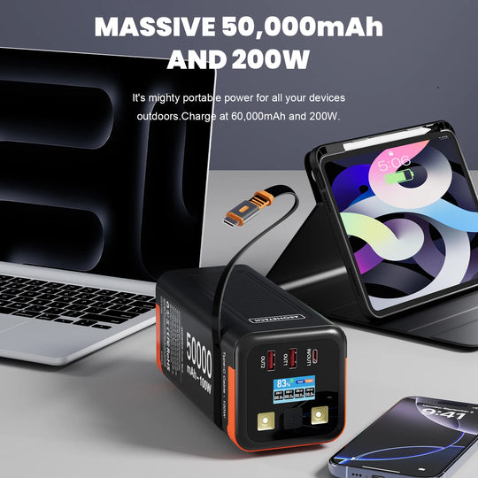 G Creator 50,000mAh 100W PD Power Bank Fast Charging Portable Charger with Retractable USB-C Cable