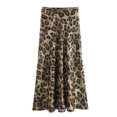 Mooyufon 2024 Women Fashion Leopard Print Skirt Vintage High Waist Midi Skirts Elegant Women Summer Casual Streetwear Skirt