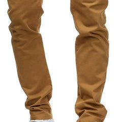 Men Pants Mid Waist Solid Color Thin Zipper Button Closure Pockets Slim Fit Casual Ankle Length Pencil Pants Soft Breathable