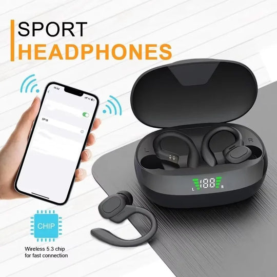G Audio Bluetooth 5.3 Sport Earbuds Wireless Earphones with LED Display, USB-C Charging &amp; Noise-Reducing Microphone