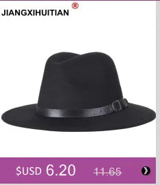 free shipping 2022 new Fashion men fedoras women's fashion jazz hat summer spring black woolen blend cap outdoor casual hat X XL