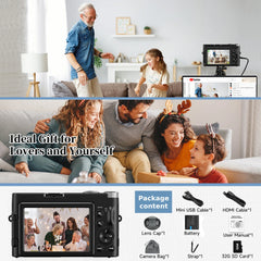 4K Digital Camera for Photography and Video Autofocus Anti-Shake, 48MP Vlogging Camera with SD Card, 3'' 180° Flip Screen
