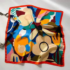 Luxury Print Silk Feeling Square Scarf Women Spring Neck Tie Shawl Wraps Female 70cm Hair Hand Wrist Headkercheif Hijab Bandana