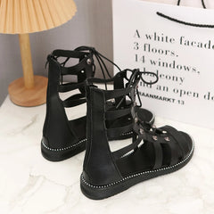 Sandals Summer Platform Shoes Women Lace Up Flats Sandals Women Luxury Designer Sandals Leather Retro Shoes Outdoor Sandalias
