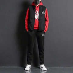 3 Pieces Set Hoodies+Vest+Pants Casual Men's Track Suit Clothing Coats Winter Thick Warm Tracksuit for Men Printed Mens Set Vest