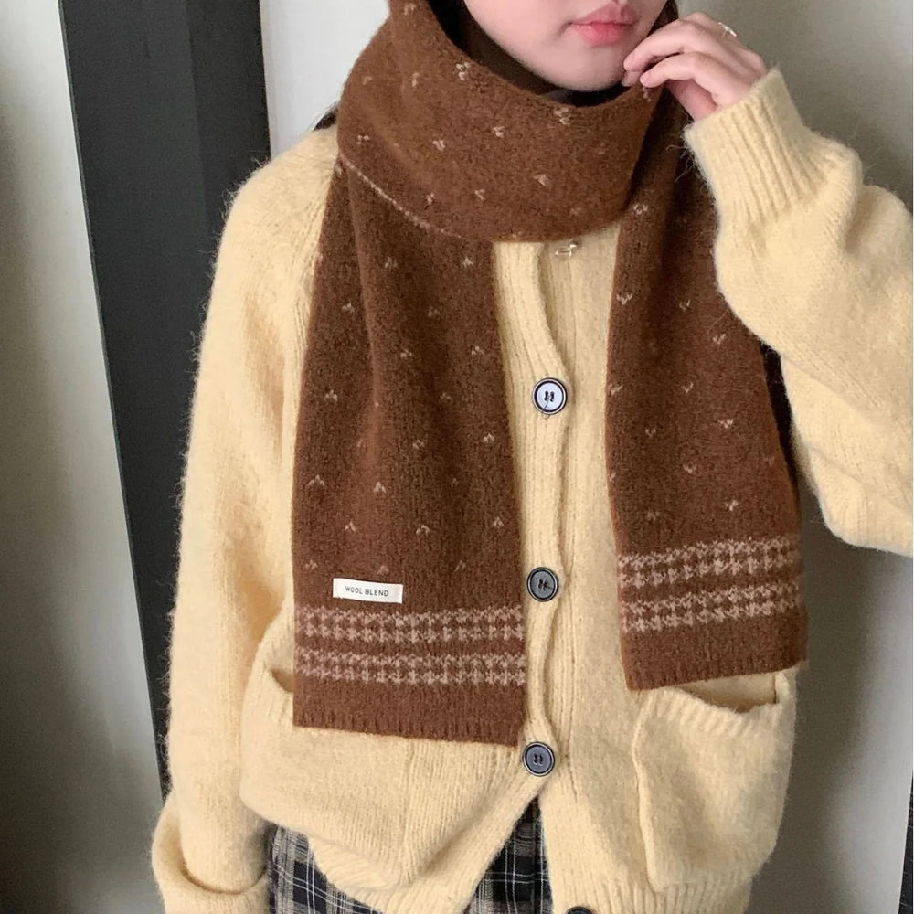 G Style Women's Fair Isle Winter Scarf Soft Knit Wool-Blend Retro Wrap