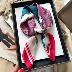 Luxury Print Silk Feeling Square Scarf Women Spring Neck Tie Shawl Wraps Female 70cm Hair Hand Wrist Headkercheif Hijab Bandana