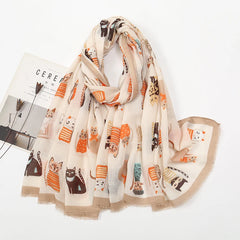 Fashion Printed Cat Fringed Shawls Women Cotton Viscose Muffler Travel Sun Protection Scarf Animal Printed Scarf 180*85cm