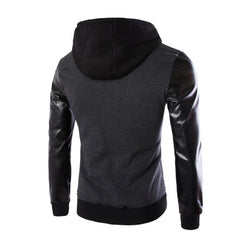 Men Jacket Faux Leather Sleeve Pockets Hoodies Sweatshirts Military Windbreaker Spring Autumn Outerwear свитер оверсайз