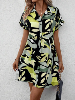 2024 New Summer Everyday Casual Women's Short-sleeved Shirt Dress Urban Fashion Single-breasted Dress 3D Printed Elegant Dress