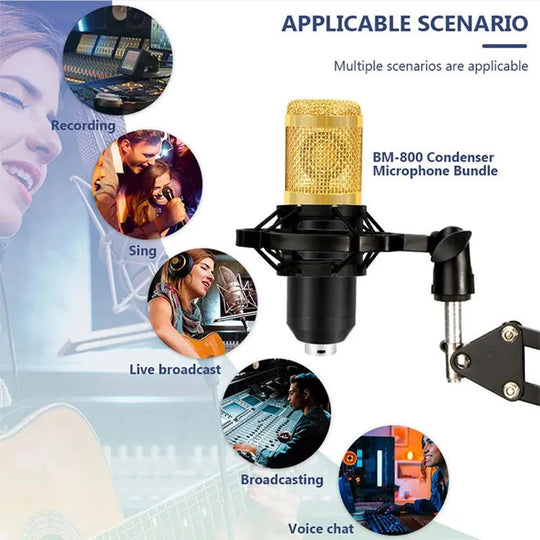 G-Mix BM800 Podcast Microphone Bundle V8 Sound Card &amp; Metal Shock Mount Recording Kit