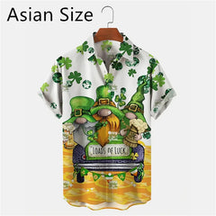 2025 New 3D Printed St. Patrick's Day Shirts Fashion Summer Short Sleeve Lapel Button Mens Shirt Casual Oversized Blouse Tops