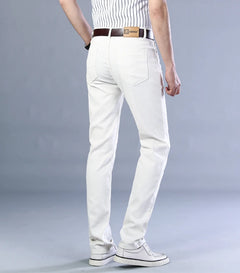 2023 New  Autumn Wine Red Jeans Men Fashion Casual Classic Style Business Straight Fit Soft Trousers Male Advanced Pants