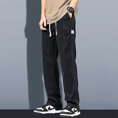 2024 Spring/Summer New Soft Lyocell Fabric Men's Jeans Thin Loose Straight Leg PantsDrawstring Elastic Waist Korean casual pants