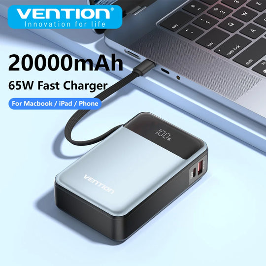 G Creator Vention 20,000mAh 65W PD Power Bank Fast USB-C Laptop &amp; Phone Charger with Built-In Cable