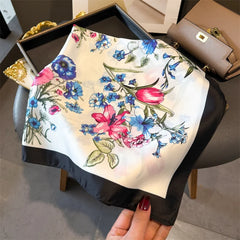 Luxury 2024 Silk Print Hair Scarf Women Floral Kerchief Neck Tie Hand Wrist Foulard Shawl Wraps Head Hijab Bandana Echarpe