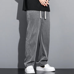 2024 Spring/Summer New Soft Lyocell Fabric Men's Jeans Thin Loose Straight Leg PantsDrawstring Elastic Waist Korean casual pants