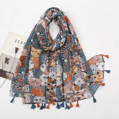 Fashion Printed Cat Fringed Shawls Women Cotton Viscose Muffler Travel Sun Protection Scarf Animal Printed Scarf 180*85cm