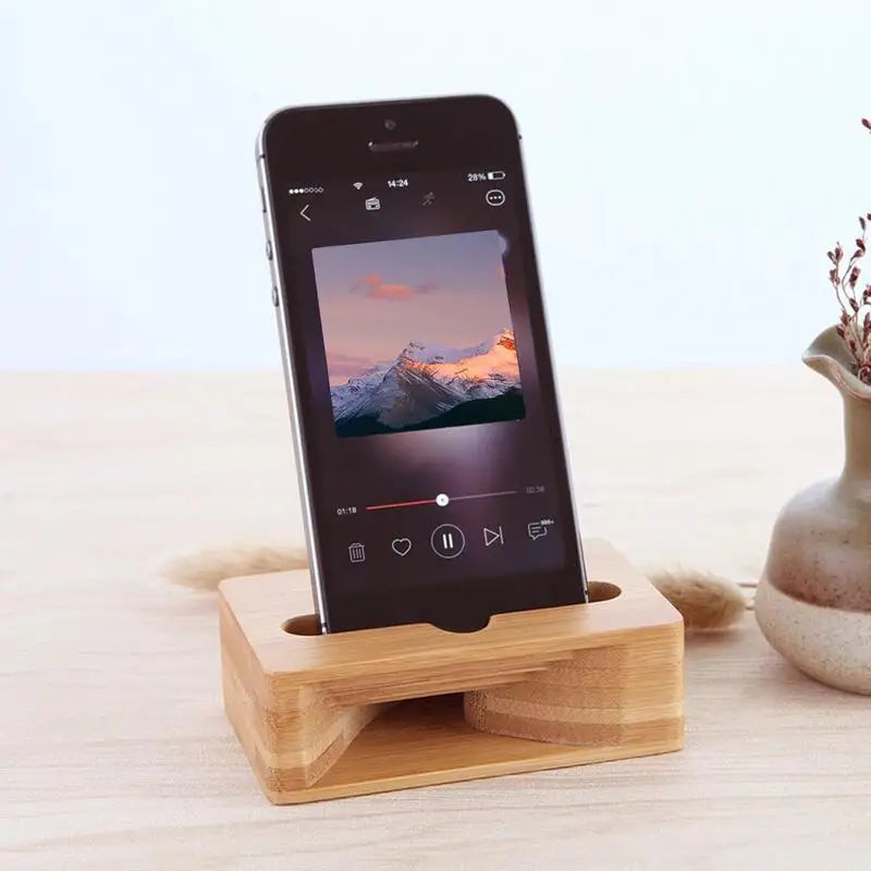 G Workspace Wooden Cell Phone Stand with Natural Sound Amplifier Desktop Mobile Phone Holder