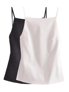 Women Fashion Solid Lace Up Backless Camisole Vintage Thin Straps Square Collar Female Chic Lady Tops