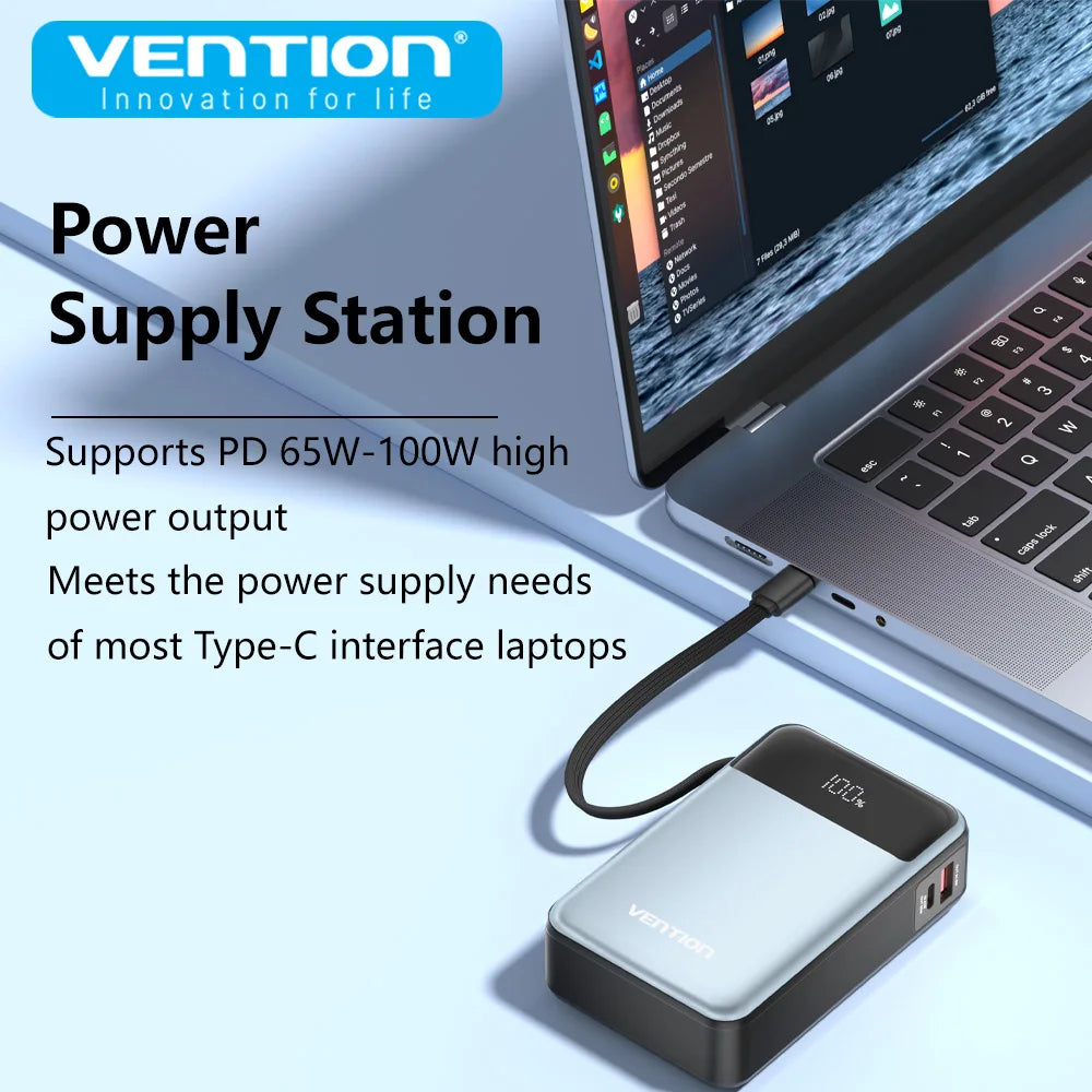 G Creator Vention 20,000mAh 65W PD Power Bank Fast USB-C Laptop &amp; Phone Charger with Built-In Cable
