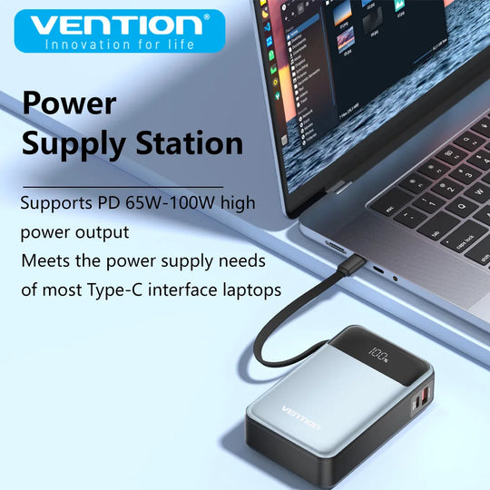 G Creator Vention 20,000mAh 65W PD Power Bank Fast USB-C Laptop &amp; Phone Charger with Built-In Cable