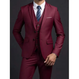G Style Men's 3-Piece Business Suit  Slim Fit Blazer, Vest & Trousers for Weddings & Formal Events