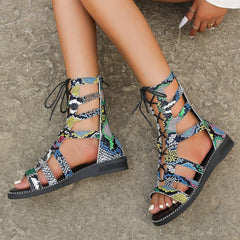 Sandals Summer Platform Shoes Women Lace Up Flats Sandals Women Luxury Designer Sandals Leather Retro Shoes Outdoor Sandalias