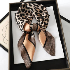 Luxury Brand 2024 Square Scarf Women Cat Neck Hair Tie Band Beach Hijab Kerchief Head Headbands Bandana Female Foulard 70cm