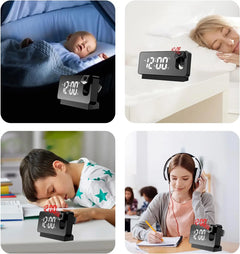 360° Projection Digital Alarm Clock LED Electronic Table Watch Clock Bedside Desk Clock Temperature Date Display Snooze Model