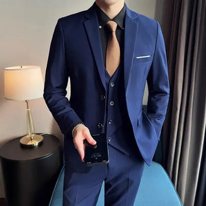 G Style Men's 3-Piece Business Suit  Slim Fit Blazer, Vest & Trousers for Weddings & Formal Events