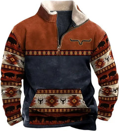 European and American Men's Half-Zipper Hoodie, Spring and Autumn 3D Digital Printing High Neck Long Sleeve Hoodie