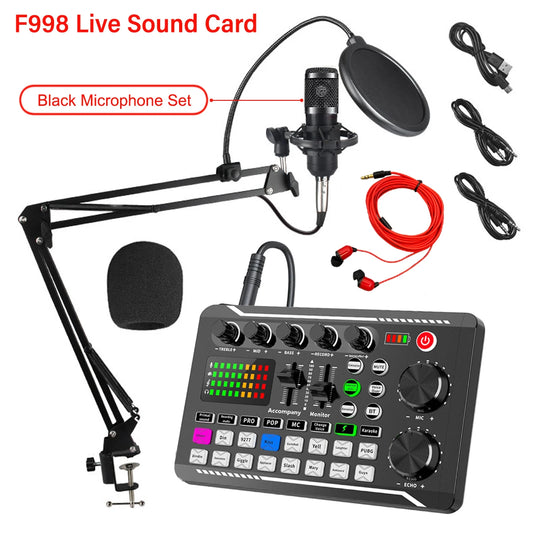 G-Mix F998 Podcast Equipment Bundle Bluetooth Sound Card &amp; Professional Microphone Kit