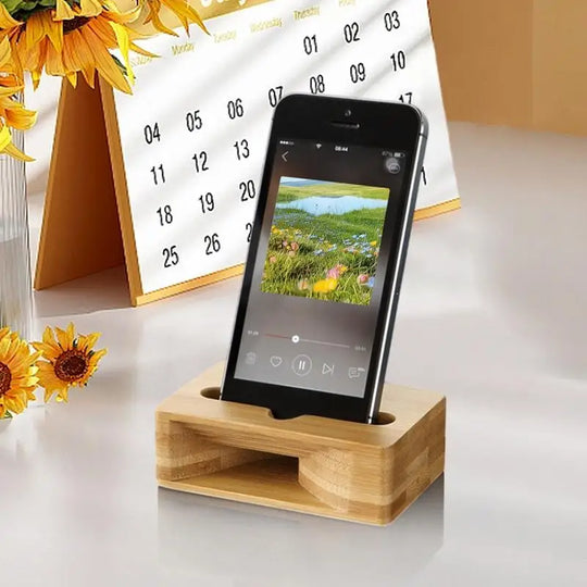 G Workspace Wooden Cell Phone Stand with Natural Sound Amplifier Desktop Mobile Phone Holder