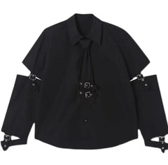 HKSH Men's Punk Darkwear High Street Nihce Design Shirts Sleeve Detachable Necktie Casual Tops Summer Spring Chic Blouse HK0006