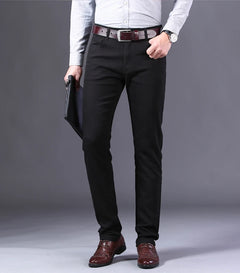 2023 New  Autumn Wine Red Jeans Men Fashion Casual Classic Style Business Straight Fit Soft Trousers Male Advanced Pants
