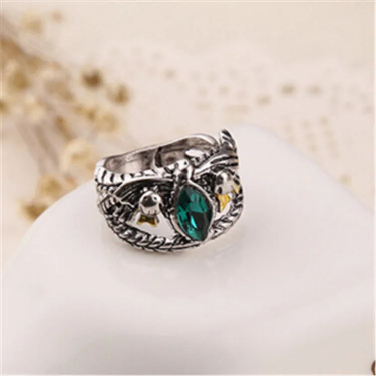 G Style Fantasy Green Crystal Ring Vintage Unisex Statement Fashion Jewelry