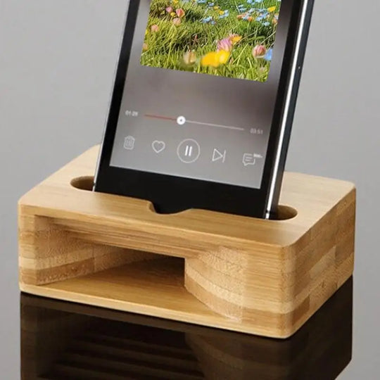 G Workspace Wooden Cell Phone Stand with Natural Sound Amplifier Desktop Mobile Phone Holder