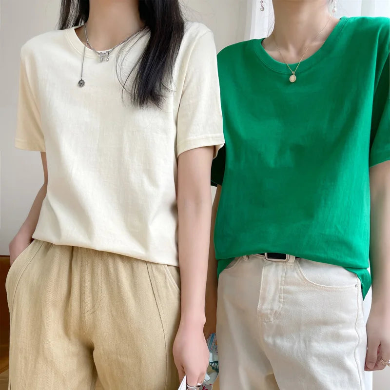 G Style Women's Cotton Crew Neck T-Shirt Loose Fit Short Sleeve Casual Everyday Tee