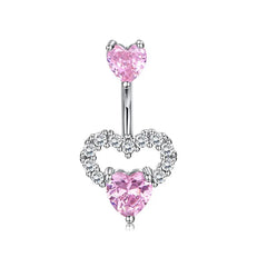 1PCS Pink Crown Belly Button Rings Jewelry Stainless Steel Heart Navel Piercing Barbell Crystal Cute Belly Rings For Women Girls