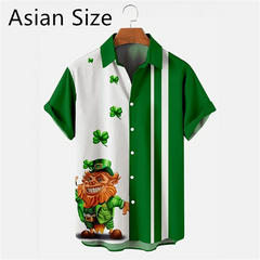 2025 New 3D Printed St. Patrick's Day Shirts Fashion Summer Short Sleeve Lapel Button Mens Shirt Casual Oversized Blouse Tops
