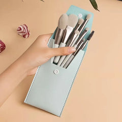 Mini Brush 8-Piece Makeup Bag Portable concealer powder brush set soft fur make-up tool  Green snap bag