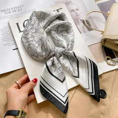 Luxury Brand 2024 Square Scarf Women Cat Neck Hair Tie Band Beach Hijab Kerchief Head Headbands Bandana Female Foulard 70cm