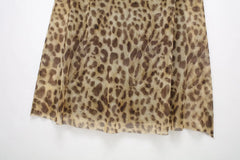 Summer Women's Sexy Vintage Leopard Print Tulle Long Dress Fashion Backless Slip Dresses Female Elegant Slim Party Maxi Dress