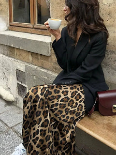 Mooyufon 2024 Women Fashion Leopard Print Skirt Vintage High Waist Midi Skirts Elegant Women Summer Casual Streetwear Skirt