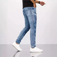 Pencil Jeans Men Ankle Length Denim Pants Washed Ripped Jeans Spliced Patchwork Pockets Slim Fit Moto Biker High Waist Man