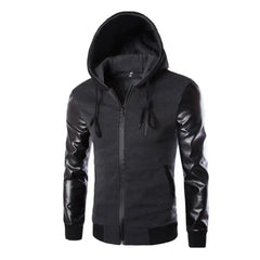 Men Jacket Faux Leather Sleeve Pockets Hoodies Sweatshirts Military Windbreaker Spring Autumn Outerwear свитер оверсайз